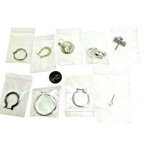 Mixed Lot Of Silver-Tone Hoop Earrings & Charms For Jewelry Making Or Crafts